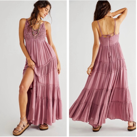 FREE PEOPLE Inesa Maxi Dress Size M Dried Currant Pink *Flaw - Picture 1 of 16